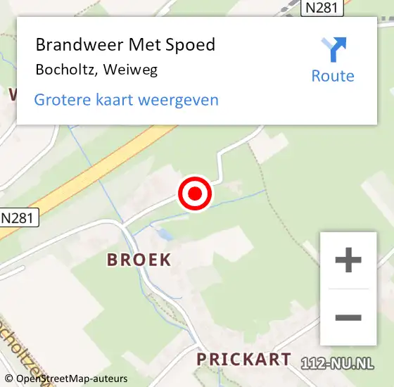 Locatie op kaart van de 112 melding: Brandweer Met Spoed Naar Bocholtz, Weiweg op 25 oktober 2022 23:00