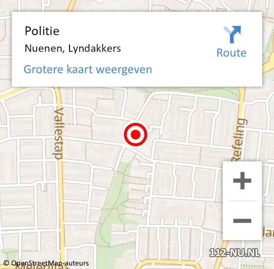 Locatie op kaart van de 112 melding: Politie Nuenen, Lyndakkers op 25 oktober 2022 23:29