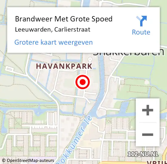 Locatie op kaart van de 112 melding: Brandweer Met Grote Spoed Naar Leeuwarden, Carlierstraat op 26 oktober 2022 00:20