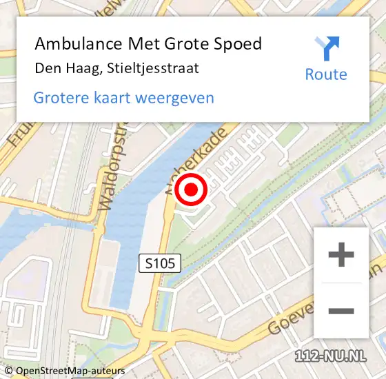 Locatie op kaart van de 112 melding: Ambulance Met Grote Spoed Naar Den Haag, Stieltjesstraat op 26 oktober 2022 00:26