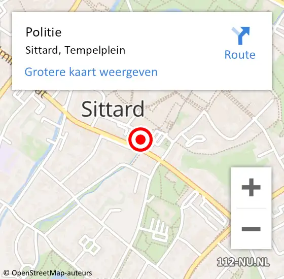 Locatie op kaart van de 112 melding: Politie Sittard, Tempelplein op 26 oktober 2022 00:58