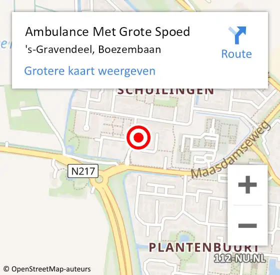 Locatie op kaart van de 112 melding: Ambulance Met Grote Spoed Naar 's-Gravendeel, Boezembaan op 26 oktober 2022 02:43