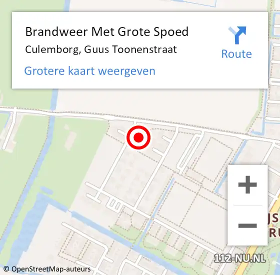 Locatie op kaart van de 112 melding: Brandweer Met Grote Spoed Naar Culemborg, Guus Toonenstraat op 26 oktober 2022 02:47