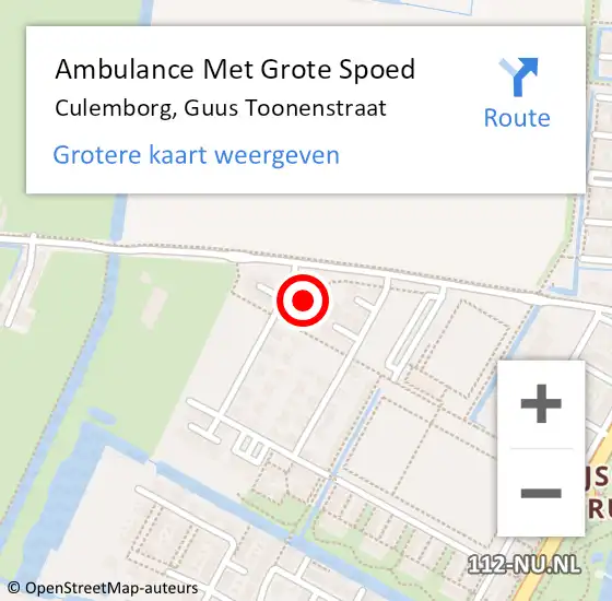 Locatie op kaart van de 112 melding: Ambulance Met Grote Spoed Naar Culemborg, Guus Toonenstraat op 26 oktober 2022 02:56