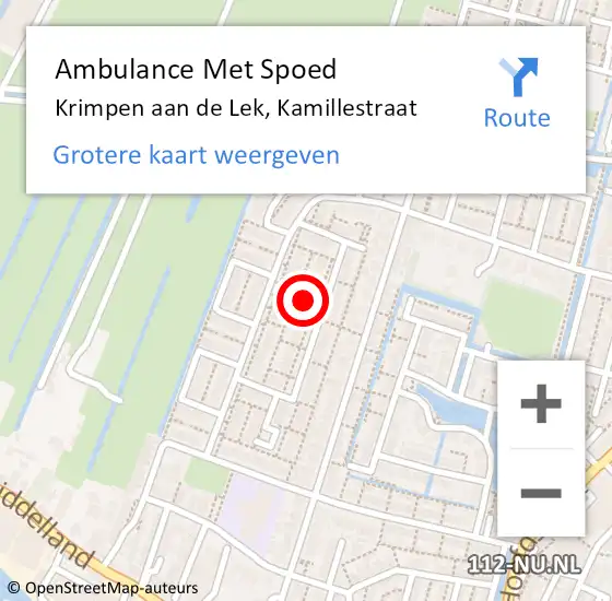 Locatie op kaart van de 112 melding: Ambulance Met Spoed Naar Krimpen aan de Lek, Kamillestraat op 26 oktober 2022 02:59