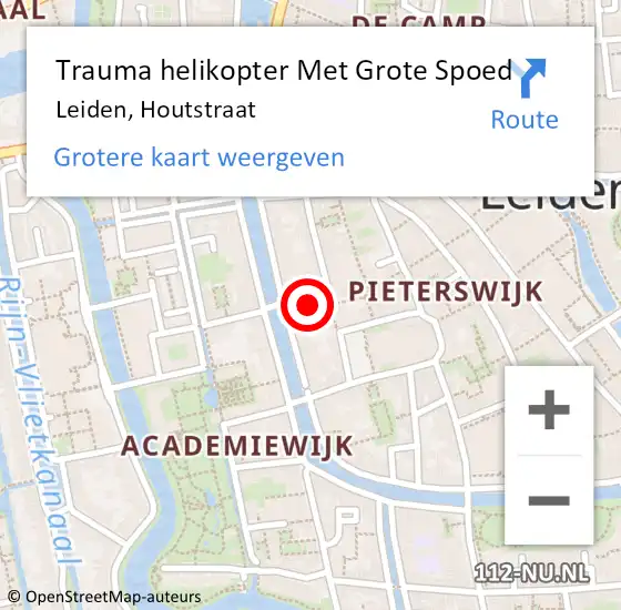 Locatie op kaart van de 112 melding: Trauma helikopter Met Grote Spoed Naar Leiden, Houtstraat op 26 oktober 2022 03:19