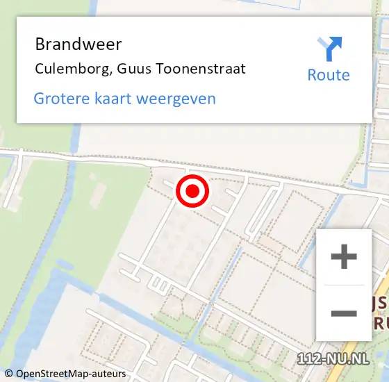 Locatie op kaart van de 112 melding: Brandweer Culemborg, Guus Toonenstraat op 26 oktober 2022 03:25