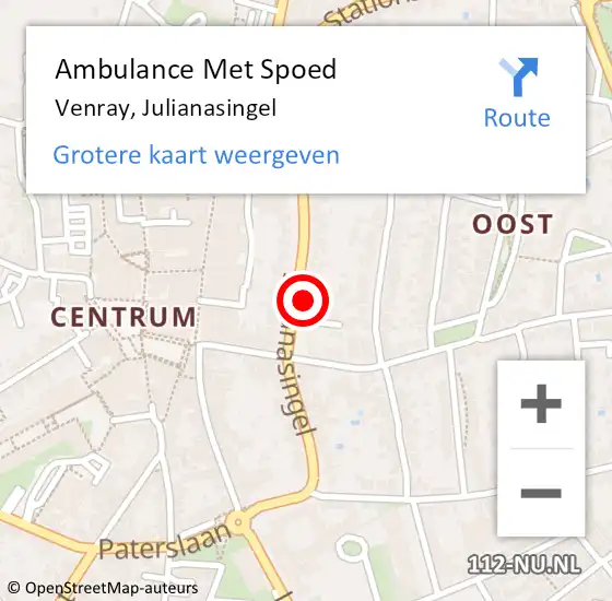 Locatie op kaart van de 112 melding: Ambulance Met Spoed Naar Venray, Julianasingel op 26 oktober 2022 03:30