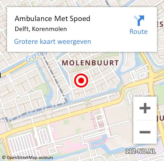 Locatie op kaart van de 112 melding: Ambulance Met Spoed Naar Delft, Korenmolen op 26 oktober 2022 03:31