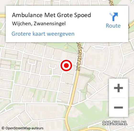 Locatie op kaart van de 112 melding: Ambulance Met Grote Spoed Naar Wijchen, Zwanensingel op 26 oktober 2022 05:05