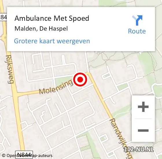 Locatie op kaart van de 112 melding: Ambulance Met Spoed Naar Malden, De Haspel op 26 oktober 2022 06:40