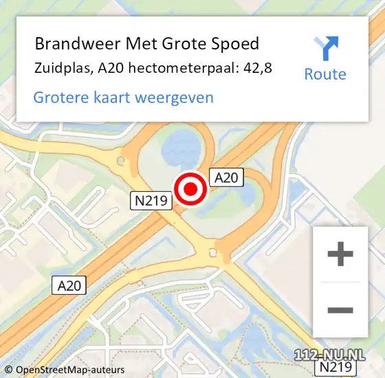 Locatie op kaart van de 112 melding: Brandweer Met Grote Spoed Naar Zuidplas, A20 hectometerpaal: 42,8 op 26 oktober 2022 06:55