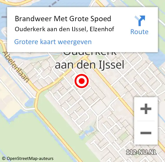 Locatie op kaart van de 112 melding: Brandweer Met Grote Spoed Naar Ouderkerk aan den IJssel, Elzenhof op 2 augustus 2014 19:48