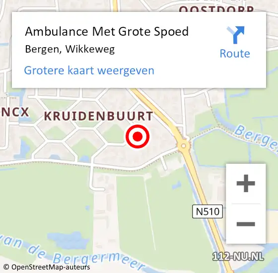 Locatie op kaart van de 112 melding: Ambulance Met Grote Spoed Naar Bergen, Wikkeweg op 26 oktober 2022 08:10