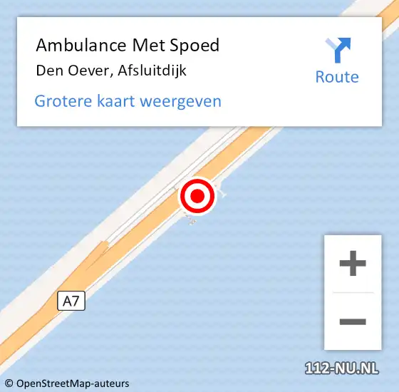 Locatie op kaart van de 112 melding: Ambulance Met Spoed Naar Den Oever, Afsluitdijk op 26 oktober 2022 08:12