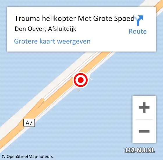 Locatie op kaart van de 112 melding: Trauma helikopter Met Grote Spoed Naar Den Oever, Afsluitdijk op 26 oktober 2022 08:15