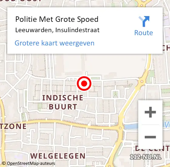 Locatie op kaart van de 112 melding: Politie Met Grote Spoed Naar Leeuwarden, Insulindestraat op 26 oktober 2022 08:27