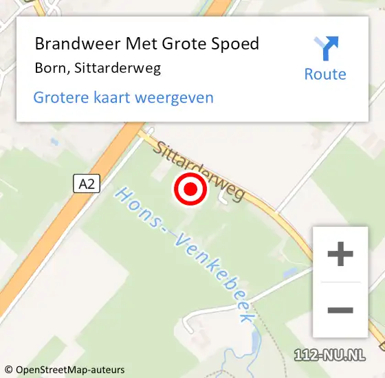 Locatie op kaart van de 112 melding: Brandweer Met Grote Spoed Naar Born, Sittarderweg op 26 oktober 2022 08:38