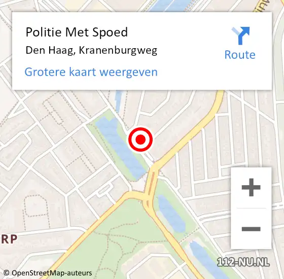 Locatie op kaart van de 112 melding: Politie Met Spoed Naar Den Haag, Kranenburgweg op 26 oktober 2022 08:54