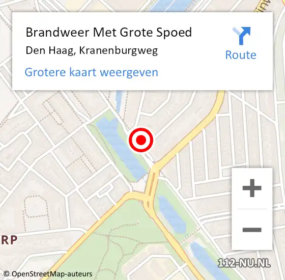 Locatie op kaart van de 112 melding: Brandweer Met Grote Spoed Naar Den Haag, Kranenburgweg op 26 oktober 2022 08:54