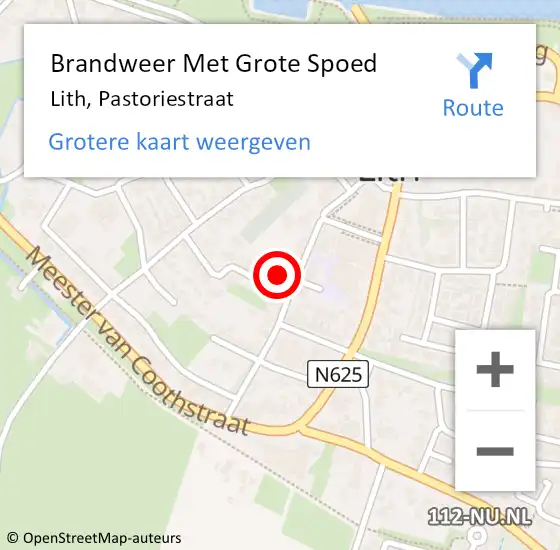 Locatie op kaart van de 112 melding: Brandweer Met Grote Spoed Naar Lith, Pastoriestraat op 26 oktober 2022 09:17