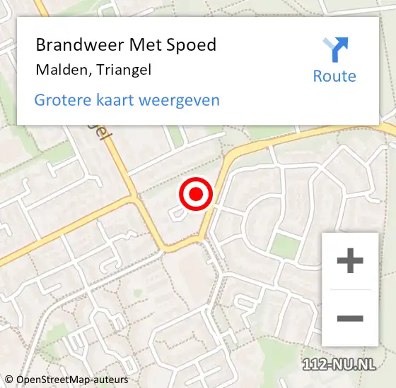 Locatie op kaart van de 112 melding: Brandweer Met Spoed Naar Malden, Triangel op 2 augustus 2014 20:03