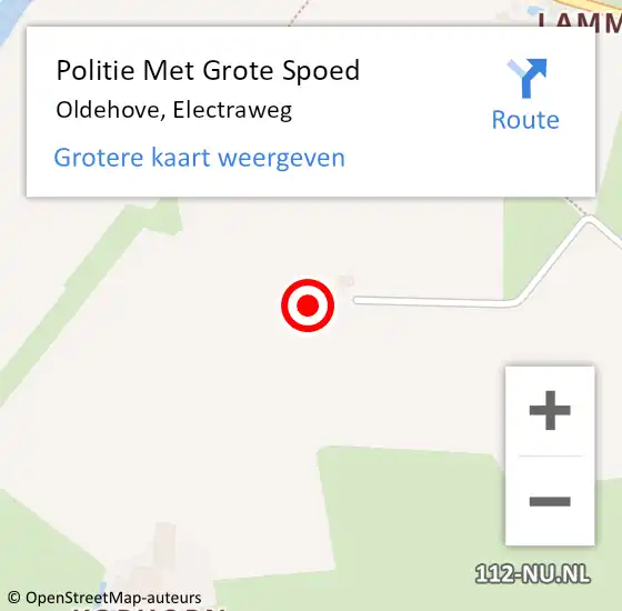 Locatie op kaart van de 112 melding: Politie Met Grote Spoed Naar Oldehove, Electraweg op 26 oktober 2022 09:46