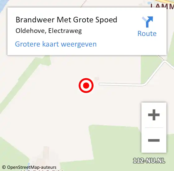 Locatie op kaart van de 112 melding: Brandweer Met Grote Spoed Naar Oldehove, Electraweg op 26 oktober 2022 09:46