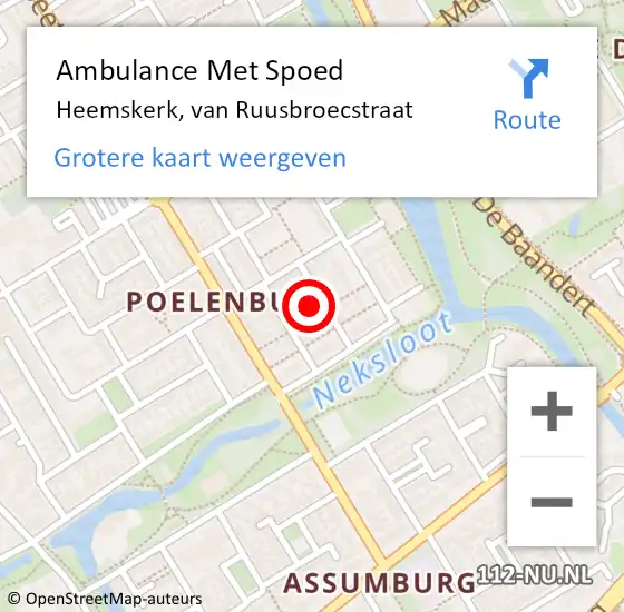 Locatie op kaart van de 112 melding: Ambulance Met Spoed Naar Heemskerk, van Ruusbroecstraat op 26 oktober 2022 09:51