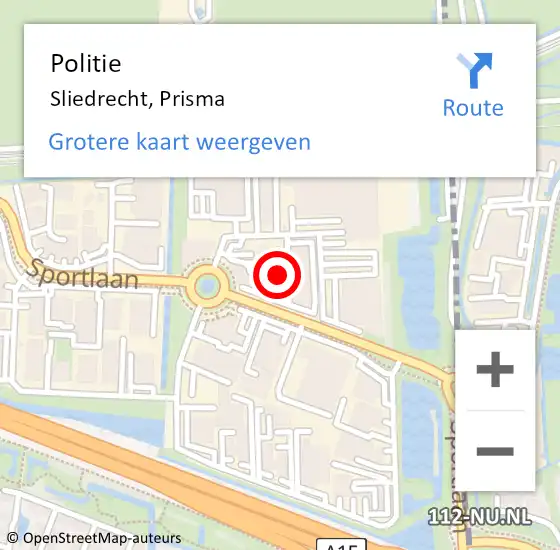 Locatie op kaart van de 112 melding: Politie Sliedrecht, Prisma op 26 oktober 2022 10:18
