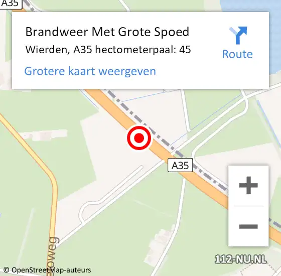 Locatie op kaart van de 112 melding: Brandweer Met Grote Spoed Naar Wierden, A35 hectometerpaal: 45 op 26 oktober 2022 10:22