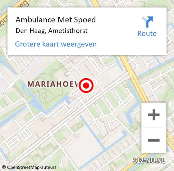 Locatie op kaart van de 112 melding: Ambulance Met Spoed Naar Den Haag, Ametisthorst op 26 oktober 2022 10:28