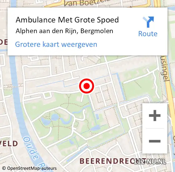 Locatie op kaart van de 112 melding: Ambulance Met Grote Spoed Naar Alphen aan den Rijn, Bergmolen op 26 oktober 2022 10:37