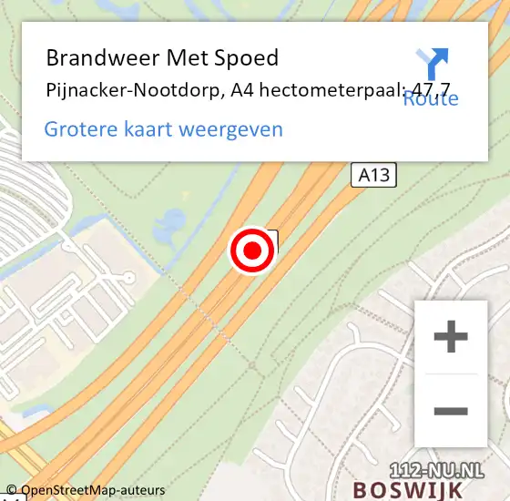 Locatie op kaart van de 112 melding: Brandweer Met Spoed Naar Den Haag, A4 hectometerpaal: 47,7 op 26 oktober 2022 10:44