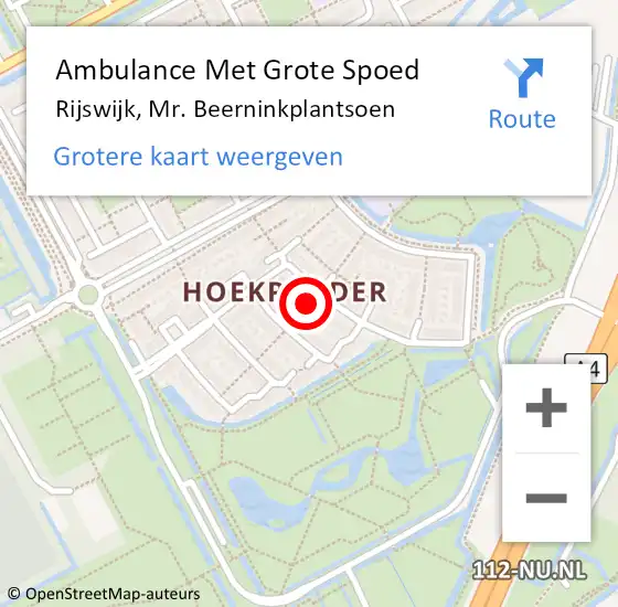 Locatie op kaart van de 112 melding: Ambulance Met Grote Spoed Naar Rijswijk, Mr. Beerninkplantsoen op 26 oktober 2022 10:47