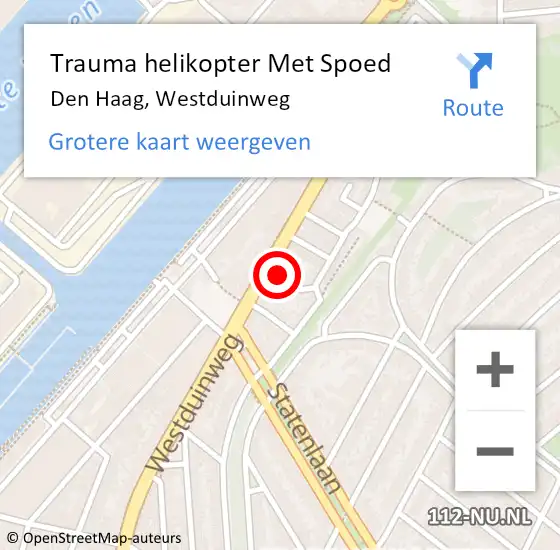 Locatie op kaart van de 112 melding: Trauma helikopter Met Spoed Naar Den Haag, Westduinweg op 26 oktober 2022 11:10