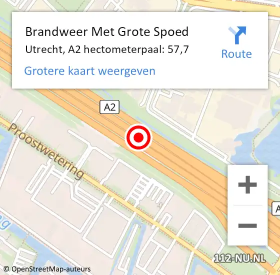 Locatie op kaart van de 112 melding: Brandweer Met Grote Spoed Naar Utrecht, A2 hectometerpaal: 57,7 op 26 oktober 2022 11:12