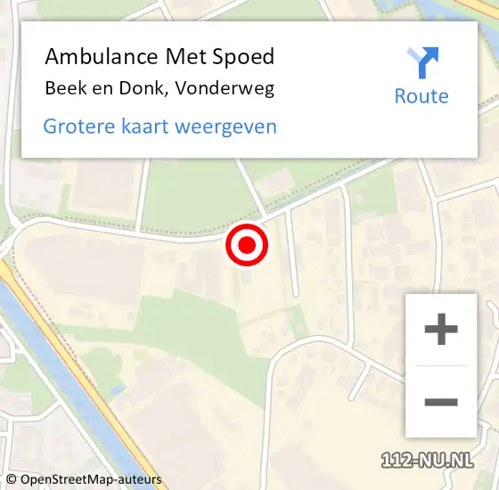 Locatie op kaart van de 112 melding: Ambulance Met Spoed Naar Beek en Donk, Vonderweg op 2 augustus 2014 20:27