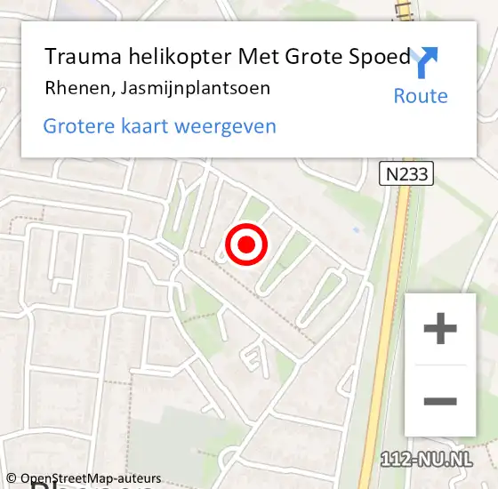 Locatie op kaart van de 112 melding: Trauma helikopter Met Grote Spoed Naar Rhenen, Jasmijnplantsoen op 26 oktober 2022 11:19