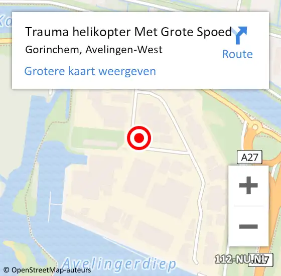 Locatie op kaart van de 112 melding: Trauma helikopter Met Grote Spoed Naar Gorinchem, Avelingen-West op 26 oktober 2022 11:28