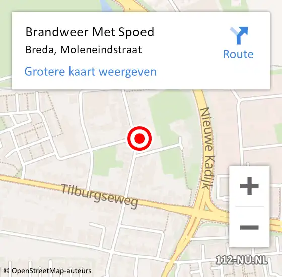 Locatie op kaart van de 112 melding: Brandweer Met Spoed Naar Breda, Moleneindstraat op 26 oktober 2022 11:32