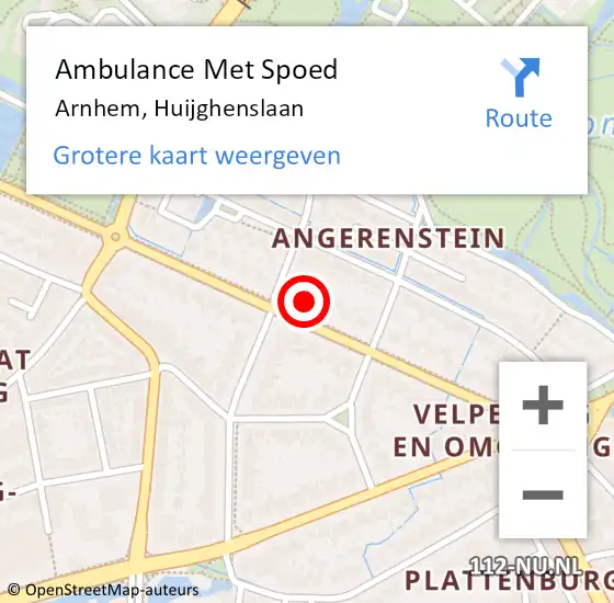 Locatie op kaart van de 112 melding: Ambulance Met Spoed Naar Arnhem, Huijghenslaan op 26 oktober 2022 11:57