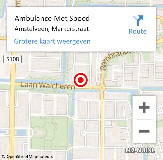 Locatie op kaart van de 112 melding: Ambulance Met Spoed Naar Amstelveen, Markerstraat op 26 oktober 2022 11:57