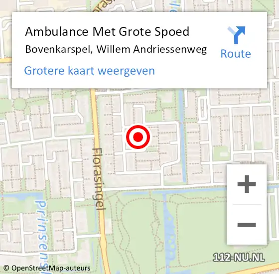 Locatie op kaart van de 112 melding: Ambulance Met Grote Spoed Naar Bovenkarspel, Willem Andriessenweg op 26 oktober 2022 12:39