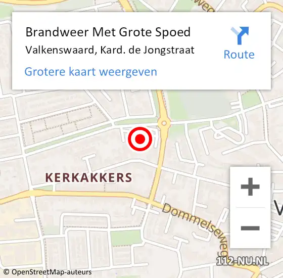 Locatie op kaart van de 112 melding: Brandweer Met Grote Spoed Naar Valkenswaard, Kard. de Jongstraat op 26 oktober 2022 12:44