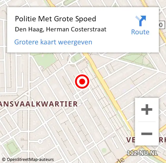 Locatie op kaart van de 112 melding: Politie Met Grote Spoed Naar Den Haag, Herman Costerstraat op 26 oktober 2022 13:03