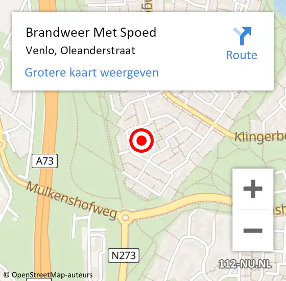 Locatie op kaart van de 112 melding: Brandweer Met Spoed Naar Venlo, Oleanderstraat op 26 oktober 2022 13:35