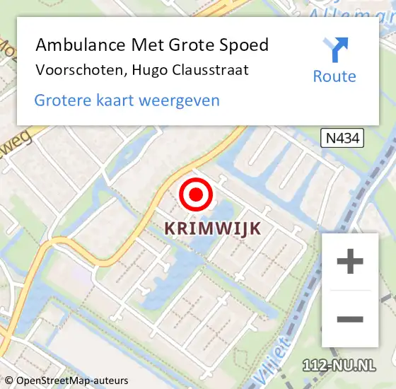 Locatie op kaart van de 112 melding: Ambulance Met Grote Spoed Naar Voorschoten, Hugo Clausstraat op 26 oktober 2022 13:38