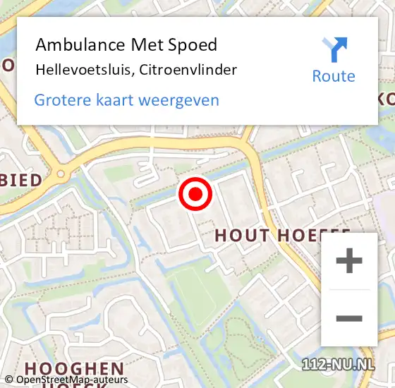 Locatie op kaart van de 112 melding: Ambulance Met Spoed Naar Hellevoetsluis, Citroenvlinder op 26 oktober 2022 13:52