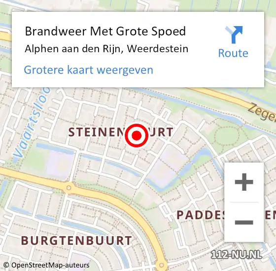 Locatie op kaart van de 112 melding: Brandweer Met Grote Spoed Naar Alphen aan den Rijn, Weerdestein op 26 oktober 2022 13:58